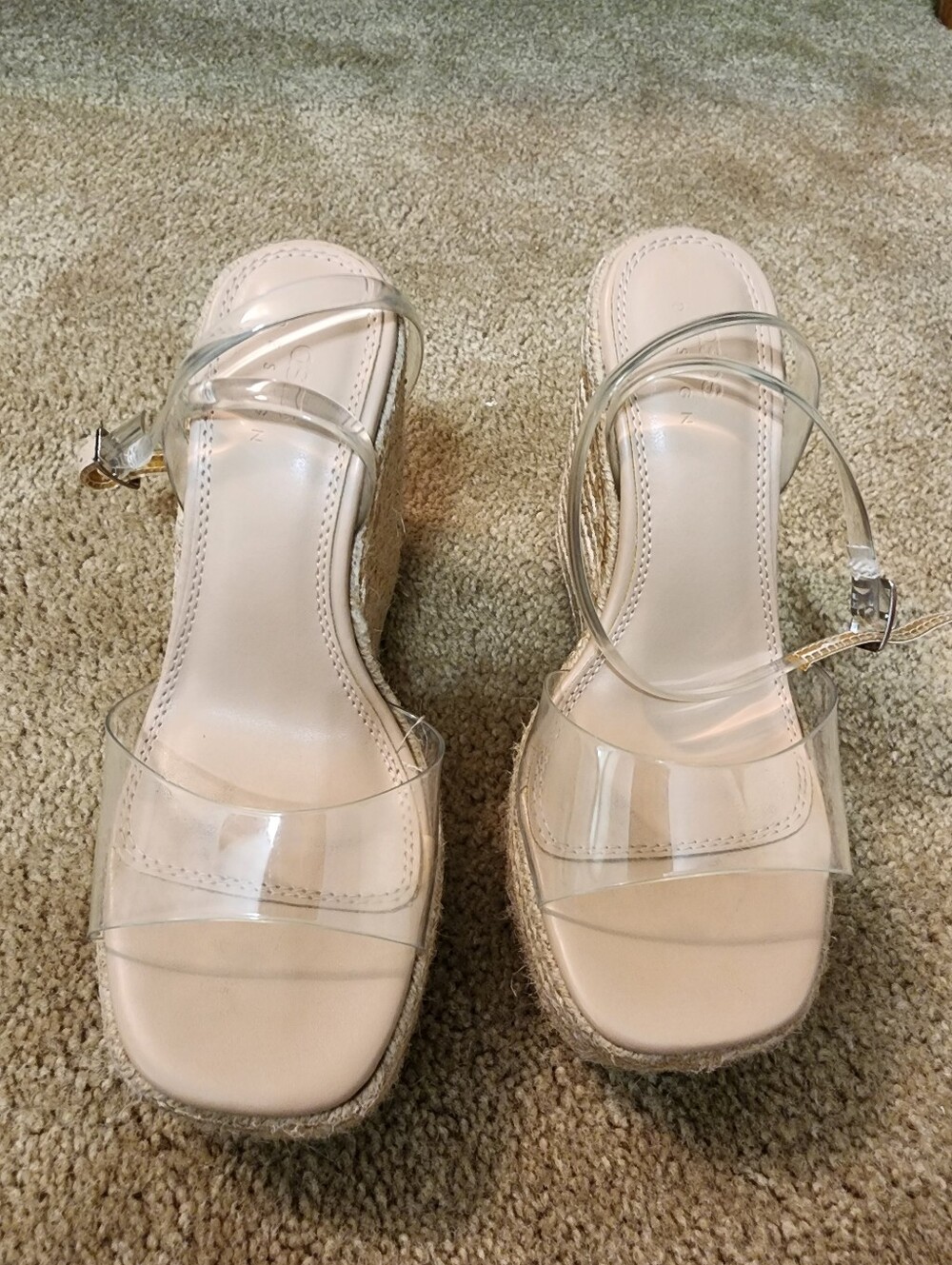 Womens Clear Strap Espadrille Wedge Sandals (Size 5)